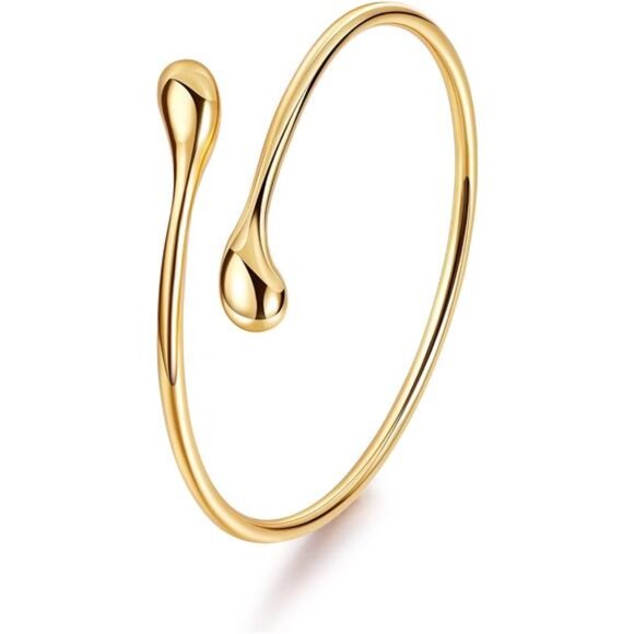 18K Gold Plated Cuff Bracelets for Women Open Adjustable Gold Cuff Bangle - Picture 1 of 5